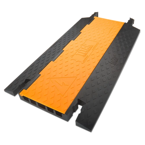 black Titan 5-Channel polyurethane cable protector with orange lid closed