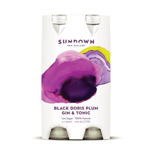Sundown Gin Black Doris Plum 7% 250ml (4 Bottles)