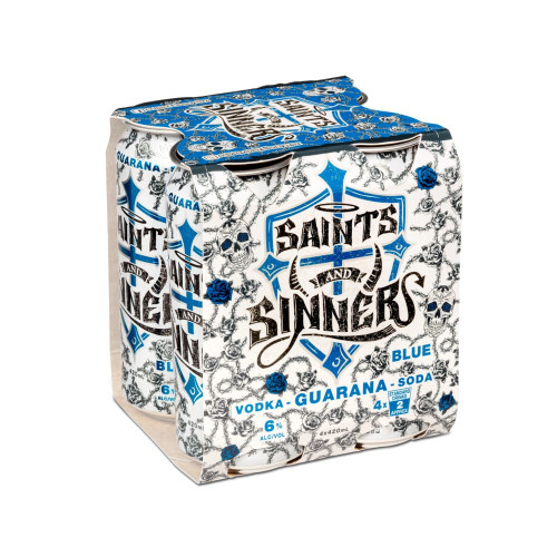 Saints & Sinners Blue Vodka, Guarana & Soda 6% 420ml (4 Cans)