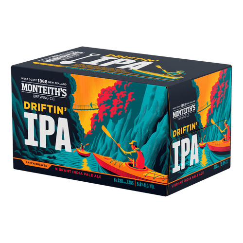 Monteiths Batch Brewed Driftin IPA 5% 330ml (6 Cans)