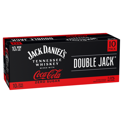 Jack Daniels Double Jack & Coca Cola Zero Sugar 7% 330ml (10 Cans)