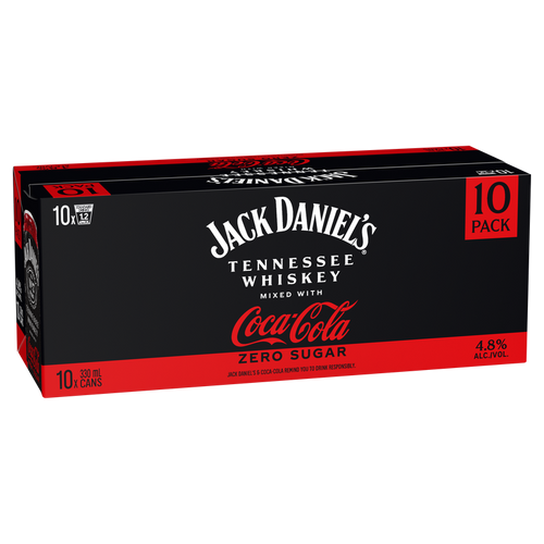 Jack Daniels & Coca Cola Zero Sugar 4.8% 330ml (10 Cans)