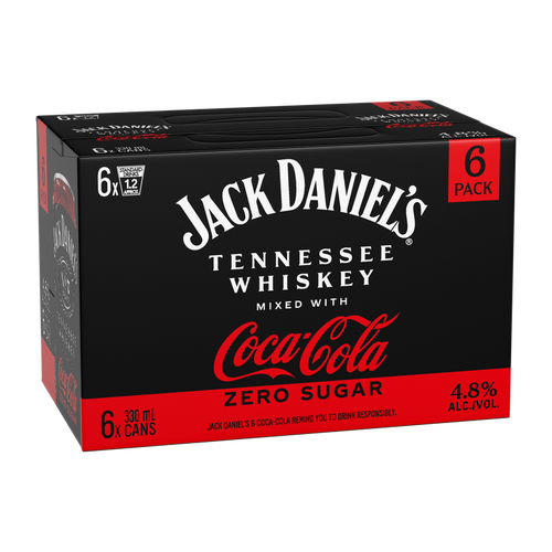 Jack Daniels & Coca Cola Zero Sugar 4.8% 330ml (6 Cans)