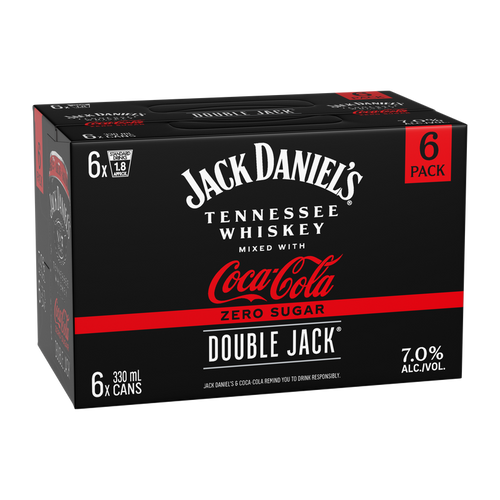 Jack Daniels Double Jack & Coca Cola Zero Sugar 7% 330ml (6 Cans)