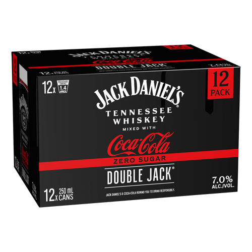 Jack Daniels Double Jack & Coca Cola Zero Sugar 7% 250ml (12 Cans)