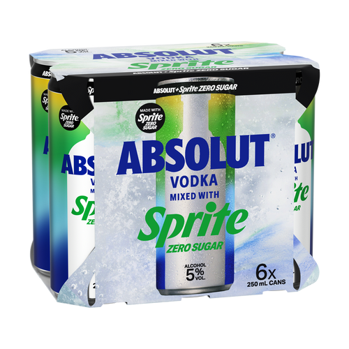 Absolut Vodka with Sprite Zero Sugar 5% 250ml (6 Cans)