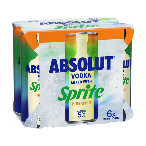 Absolut Vodka with Sprite & Pineapple 5% 250ml (6 Cans)
