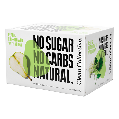 Clean Collective Pear & Elderflower With Vodka 5% 330ml (12 Cans)