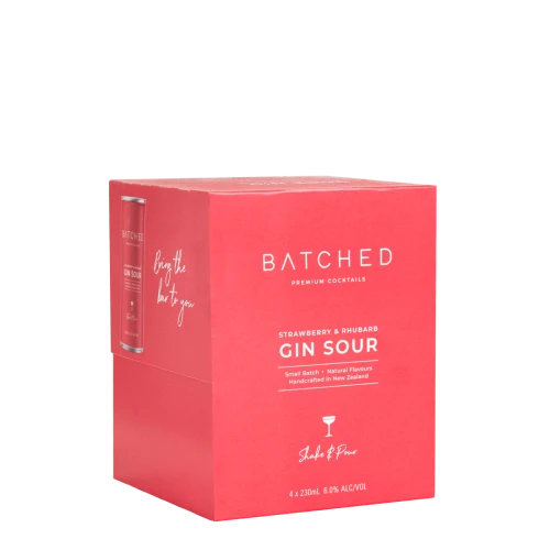 Batched Gin Sour Strawberry & Rhubarb 6% 230ml (4 Cans)