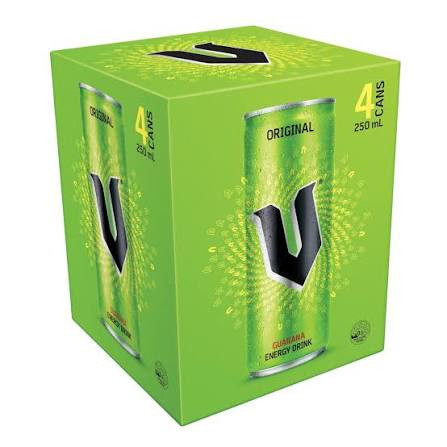 V Original Guarana Energy Drink 250ml (4 Cans )