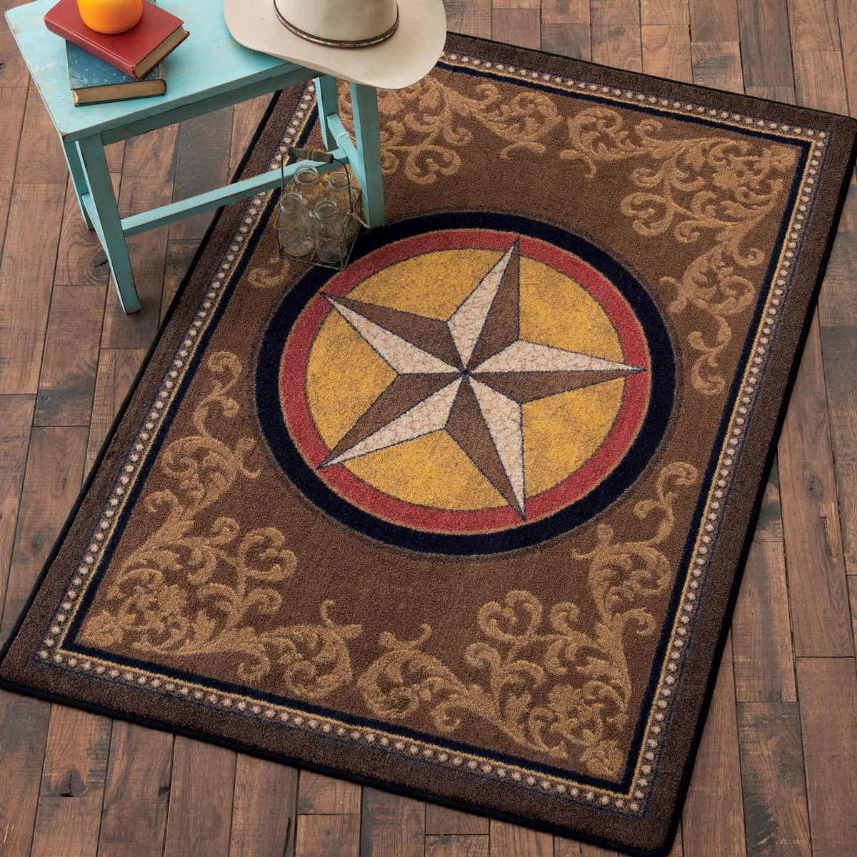 Gilded Star Rug - 8 Ft. Round | Lone Star Western Decor