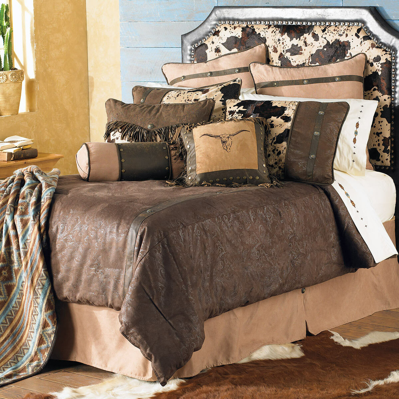 Western Bedding Queen Size Caldwell Cowhide Bed Set Lone Star