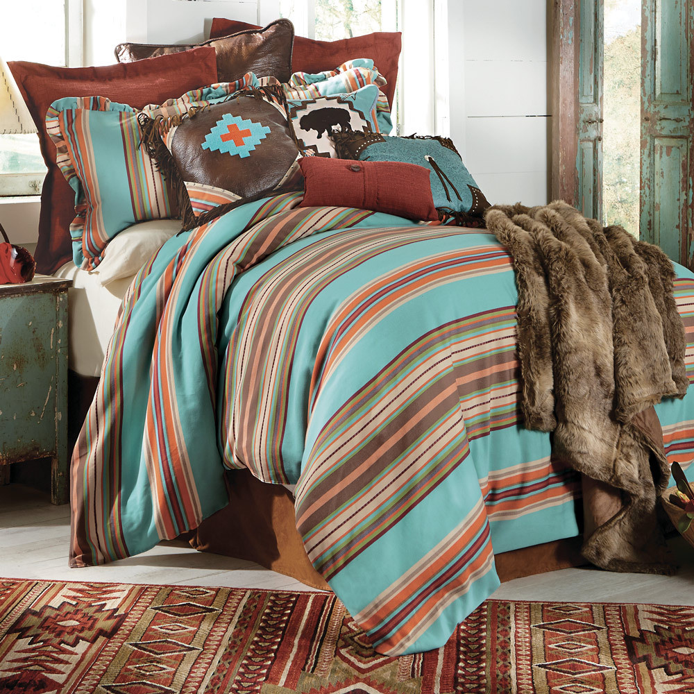 Western Bedding Super Queen Size Cheyenne Turquoise Bed Set Lone