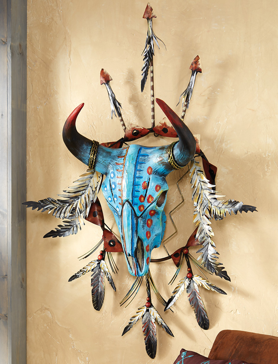 Feathered Steer Skull Wall Sculpture Lone Star Western Decor