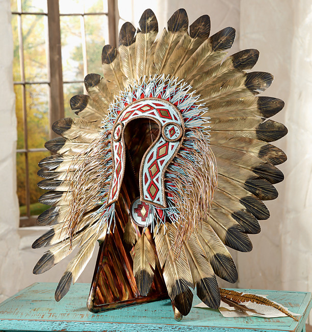 Turquoise and Red Metal Art Headdress Lone Star Western Decor
