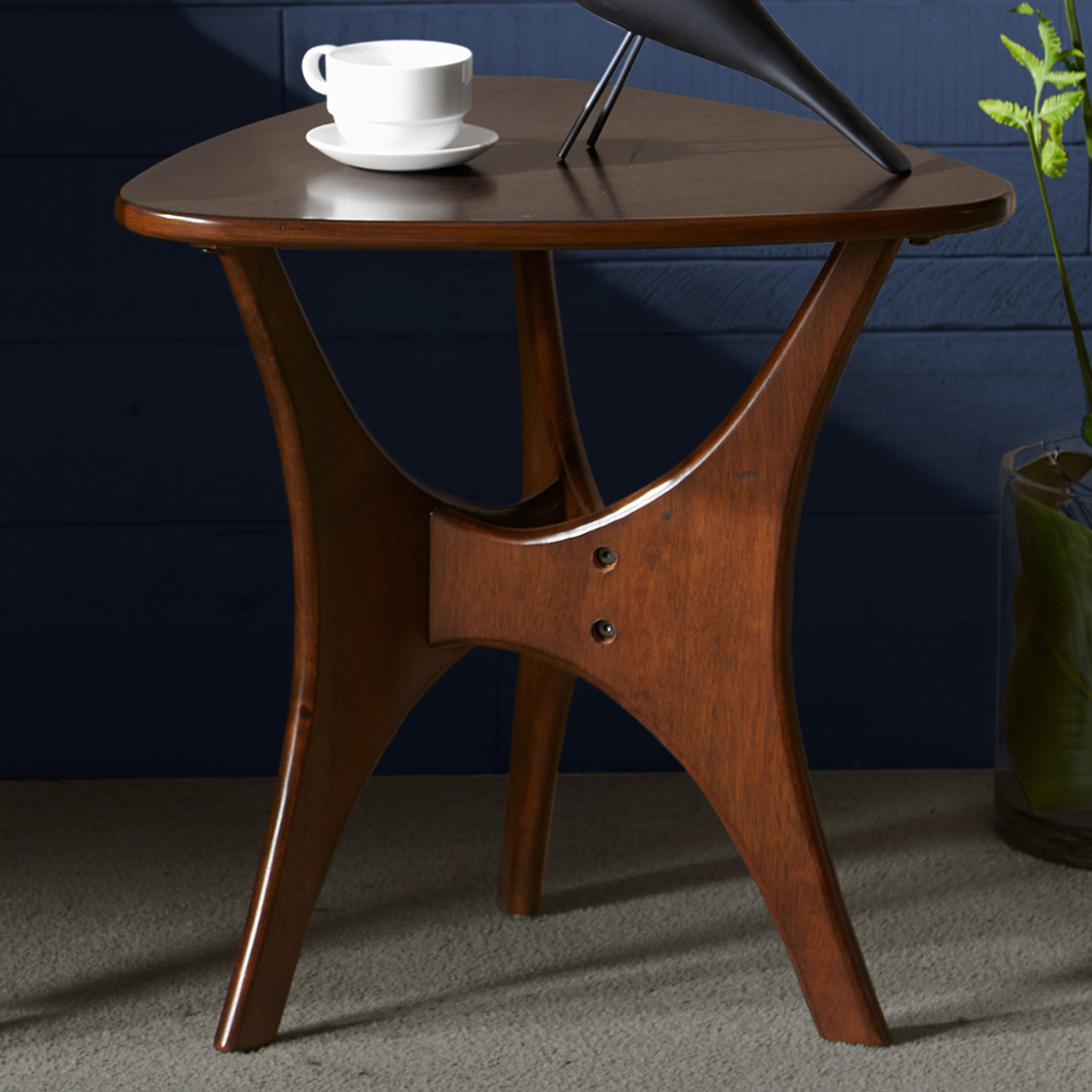 Brown Triangle Wood Side Table Mid-Century Modern Veneer Finish