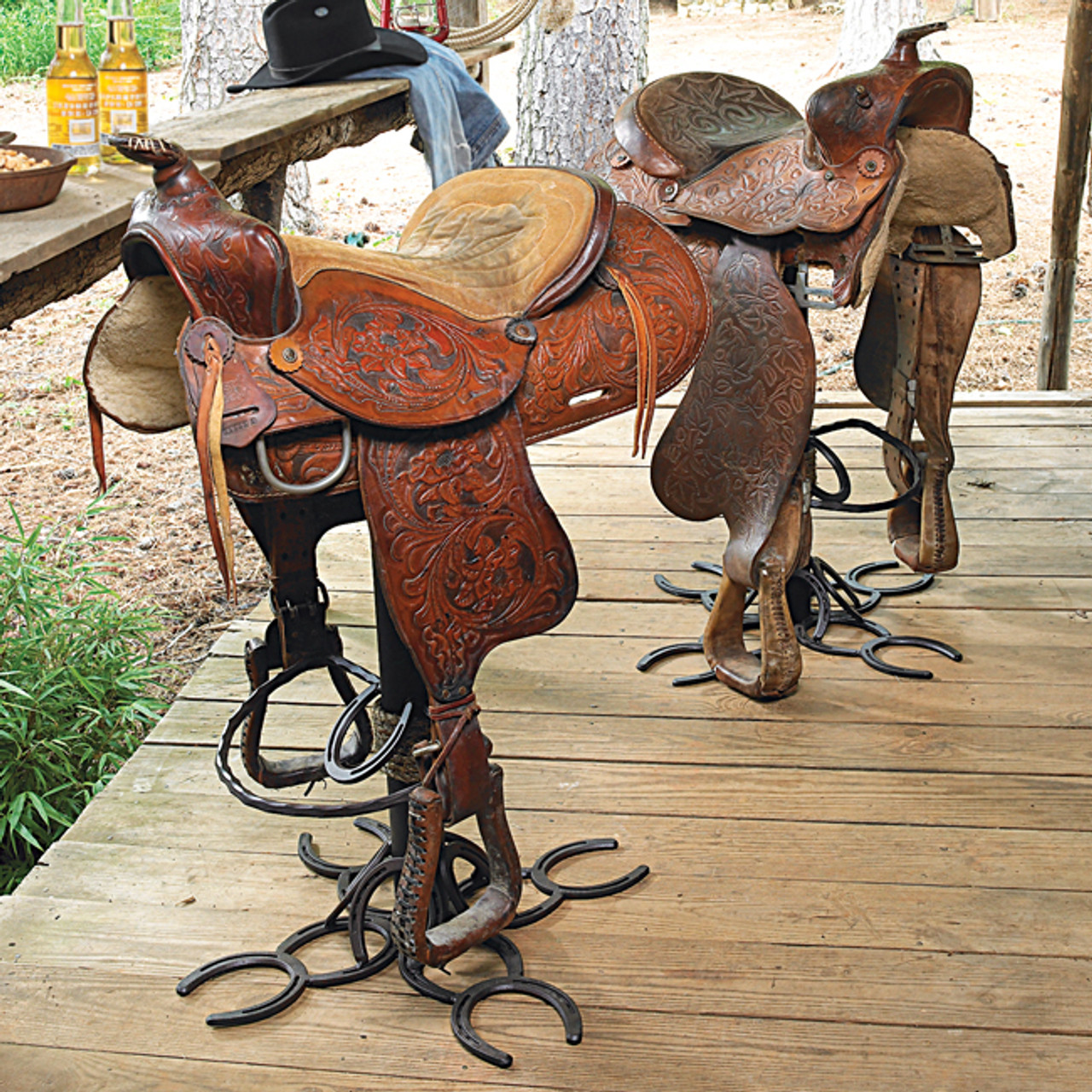 western horse authentic leather saddle bar stool