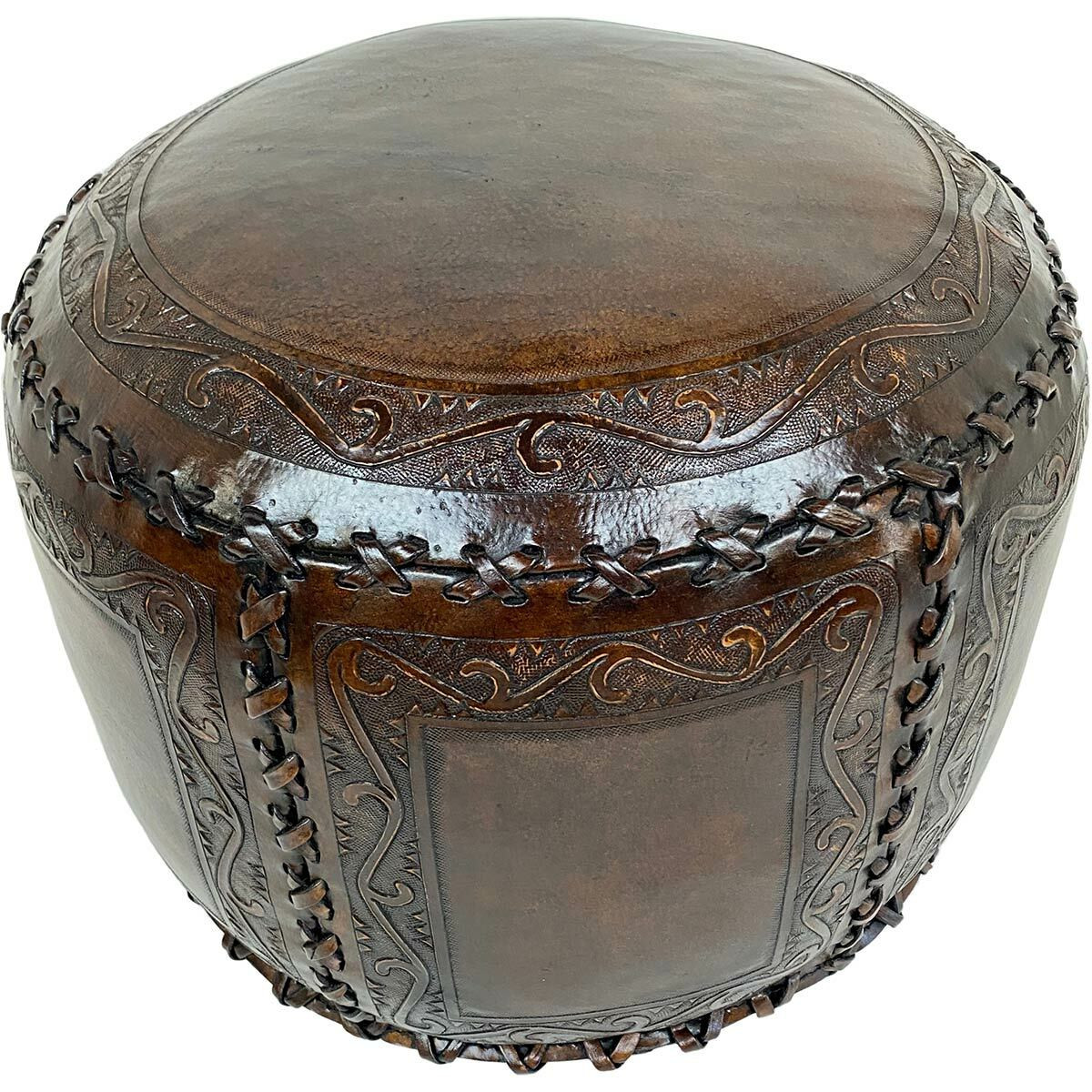 Large Round Classic Stitch Ottoman - Antique Brown | Lone Star Western ...