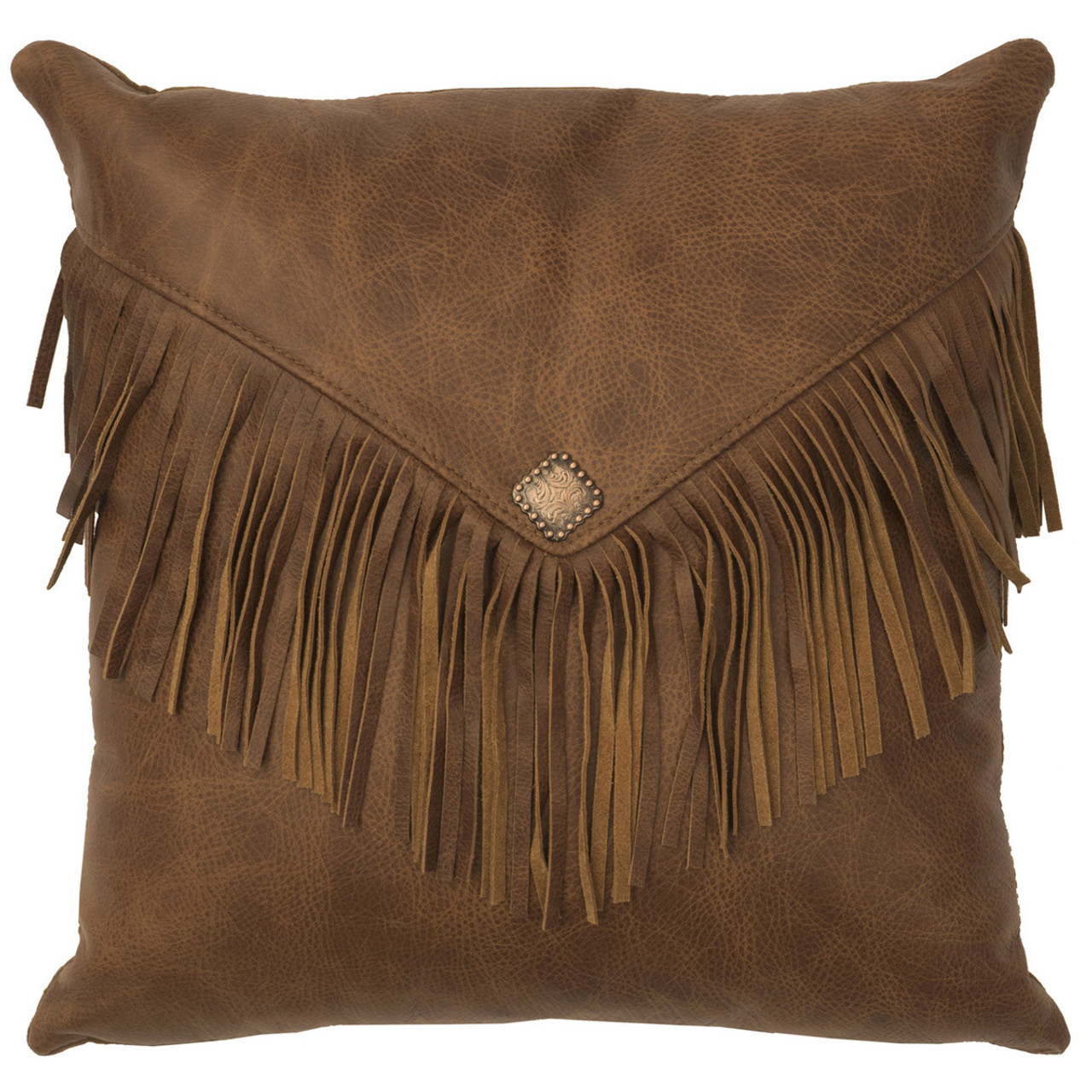 Whiskey Leather & Fringe Pillow - Fabric Back | Lone Star Western