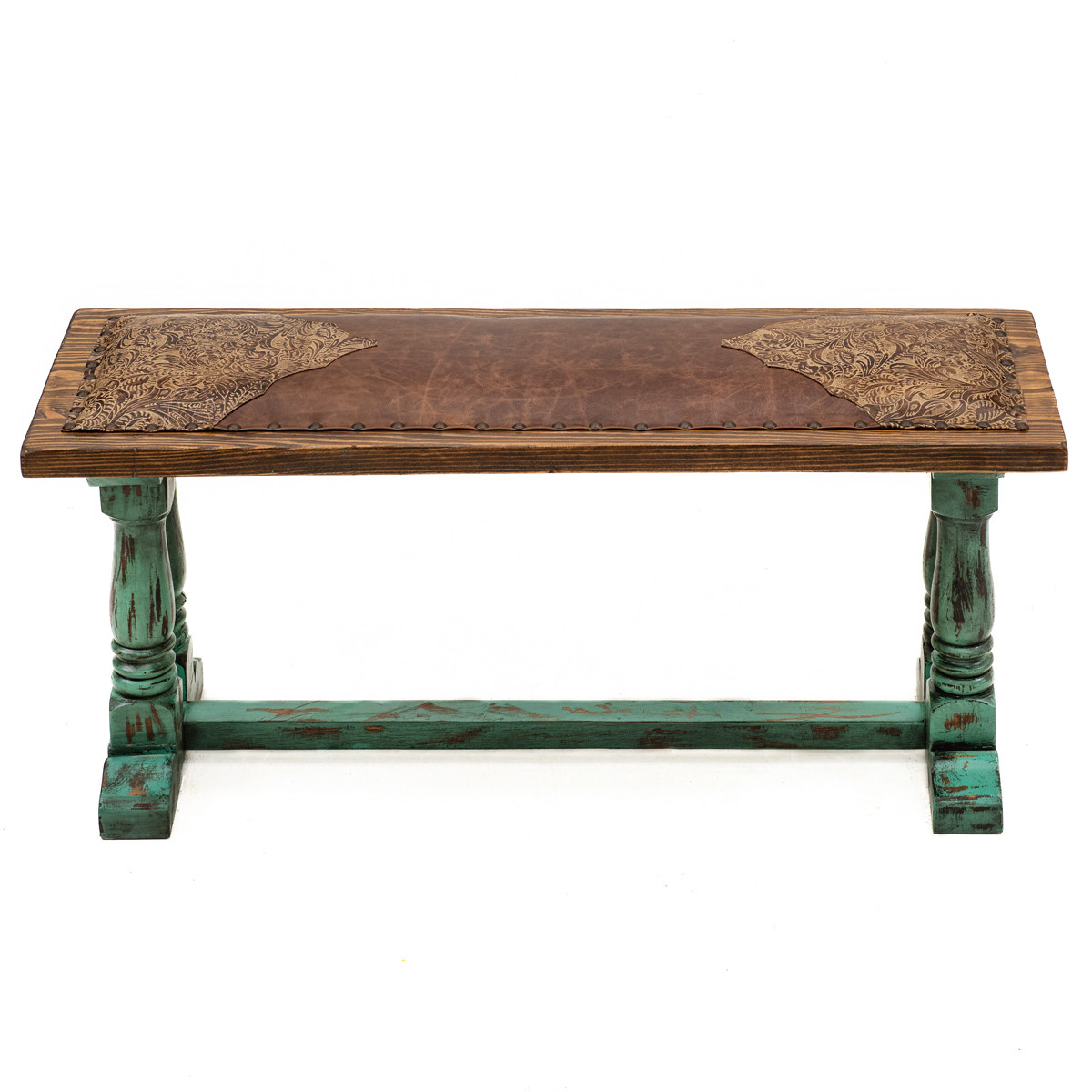 Turquoise Creek Tooled Leather Bench Lone Star Western Decor