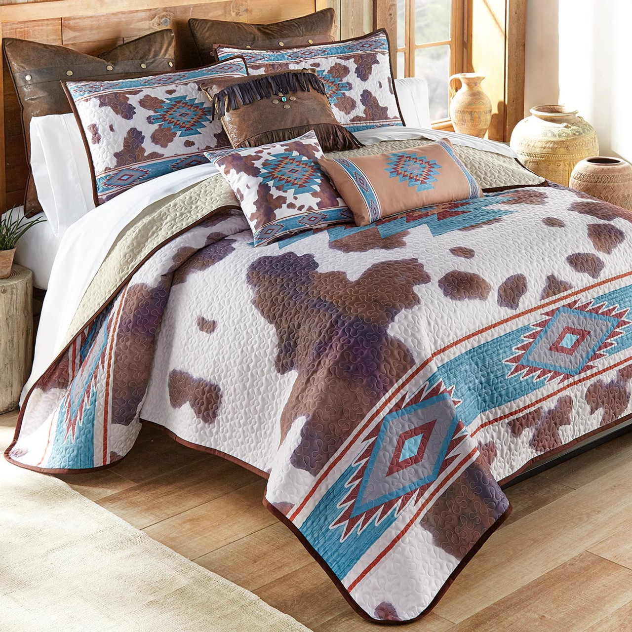 Aztec Cowhide Quilt Bed Set Twin Lone Star Western Decor