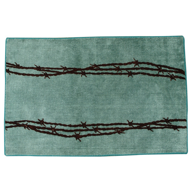 Barbed Wire Turquoise Bath Rug Lone Star Western Decor