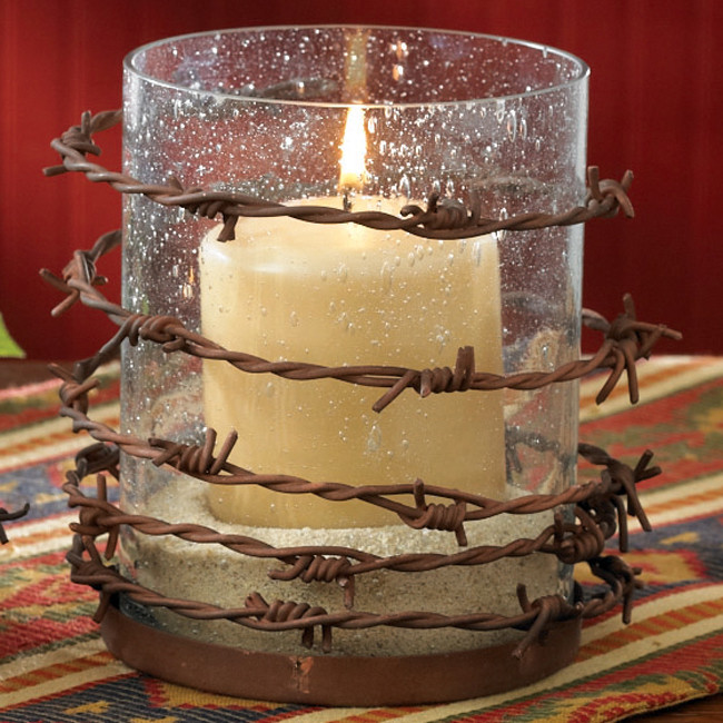 Barbed Wire Pillar Candle Holder Lone Star Western Decor