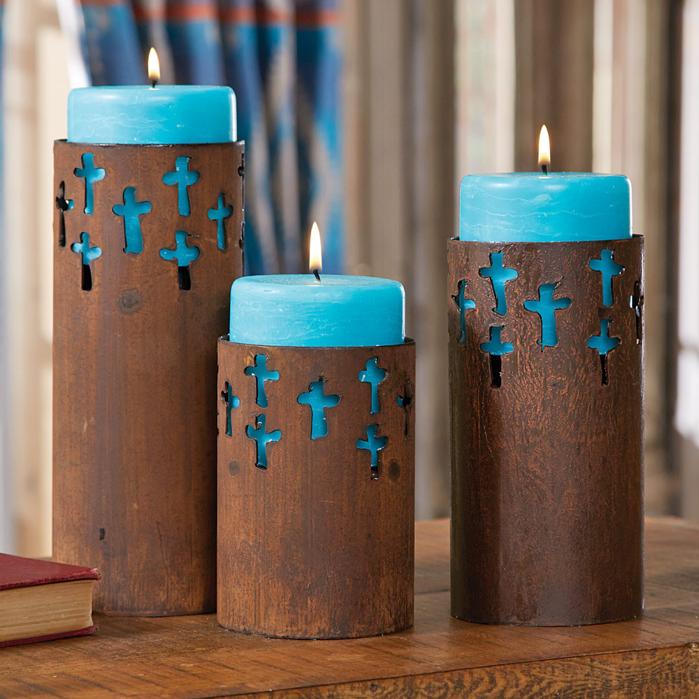 Rustic Metal Cross Candle Holders (Set of 3) Lone Star Western Decor