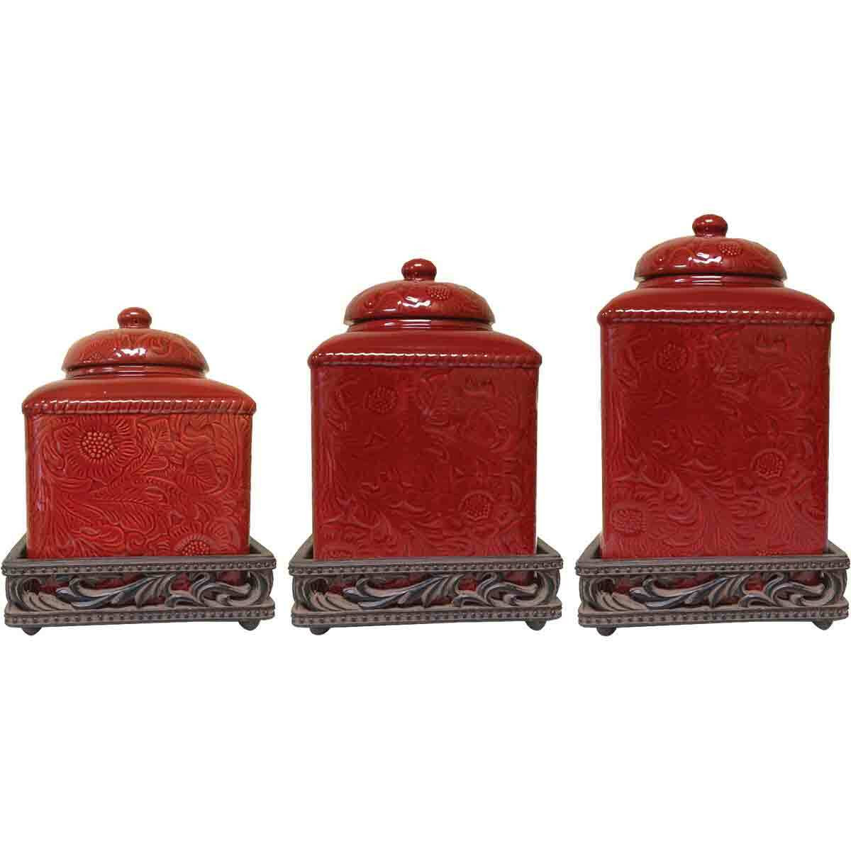 Savannah Red Canister Set with Base Lone Star Western Decor