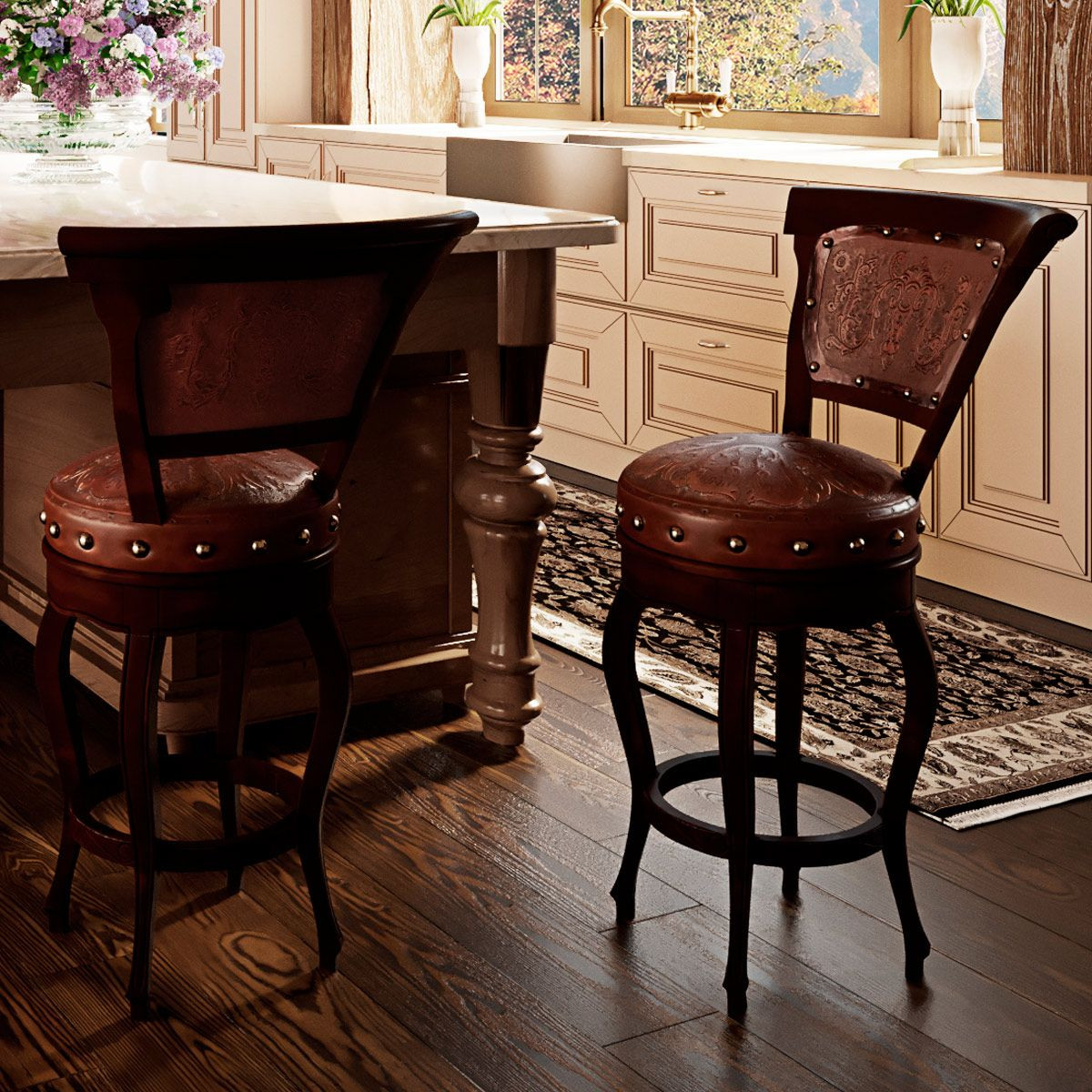 Rustic Bar Furniture Spanish Heritage Swivel Counter Stool with Back