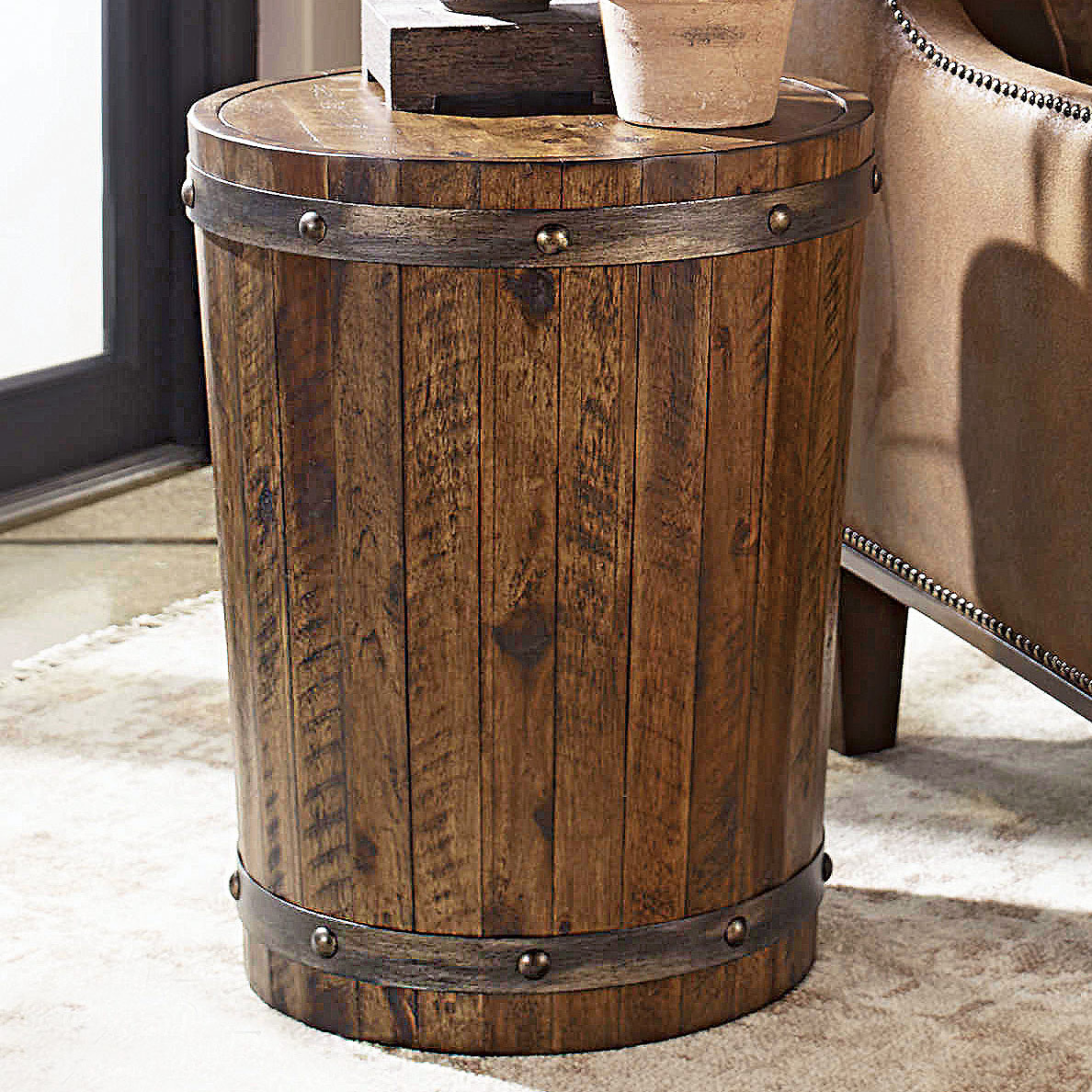Whiskey Barrel Accent Table Lone Star Western Decor