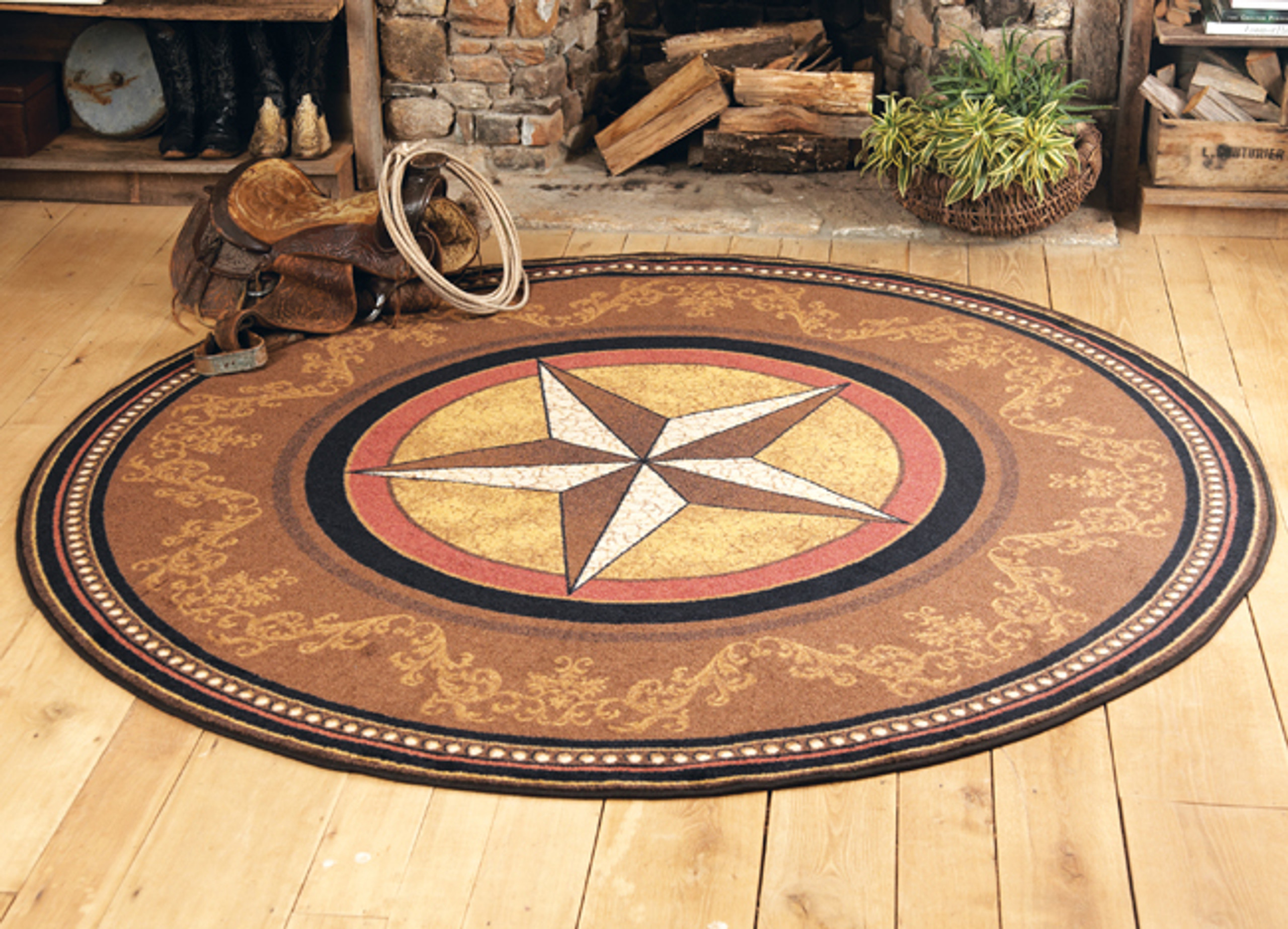 Gilded Star Rug 8 Ft. Round Lone Star Western Decor