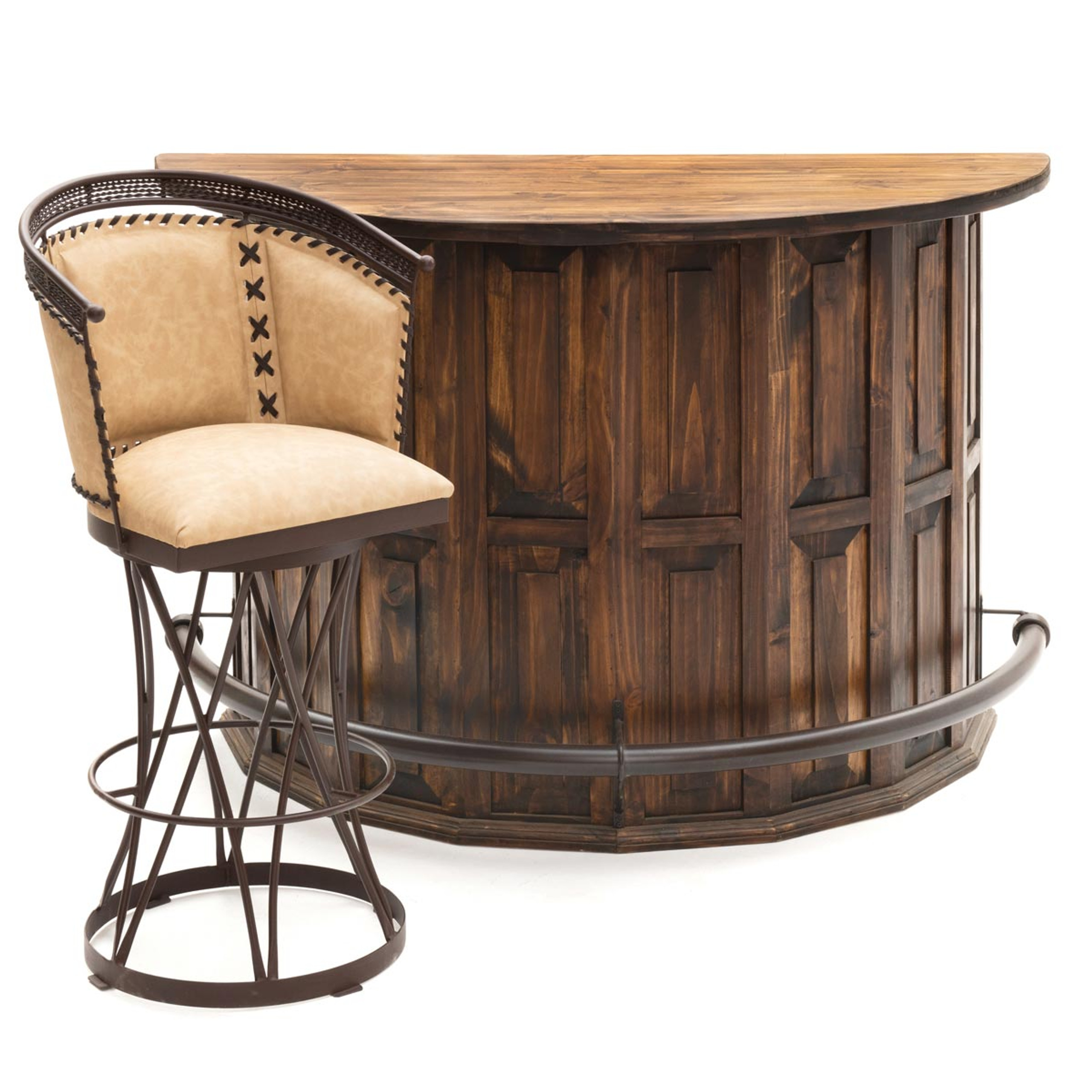Rustic Bar Furniture Half Circle Bar with Footrail Medio Finish
