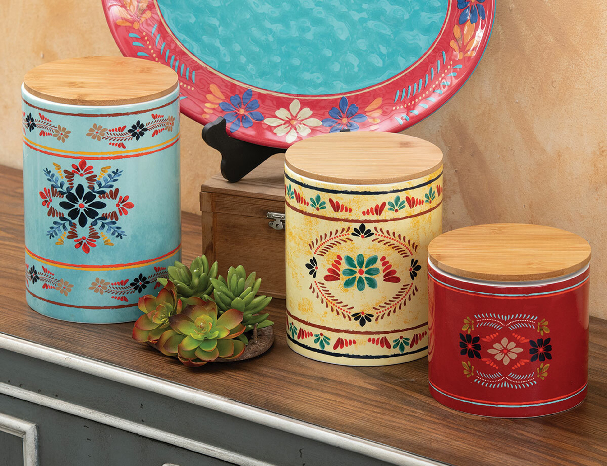 Southwest Bloom Canister Set Lone Star Western Decor   Media  55437.1629138952 