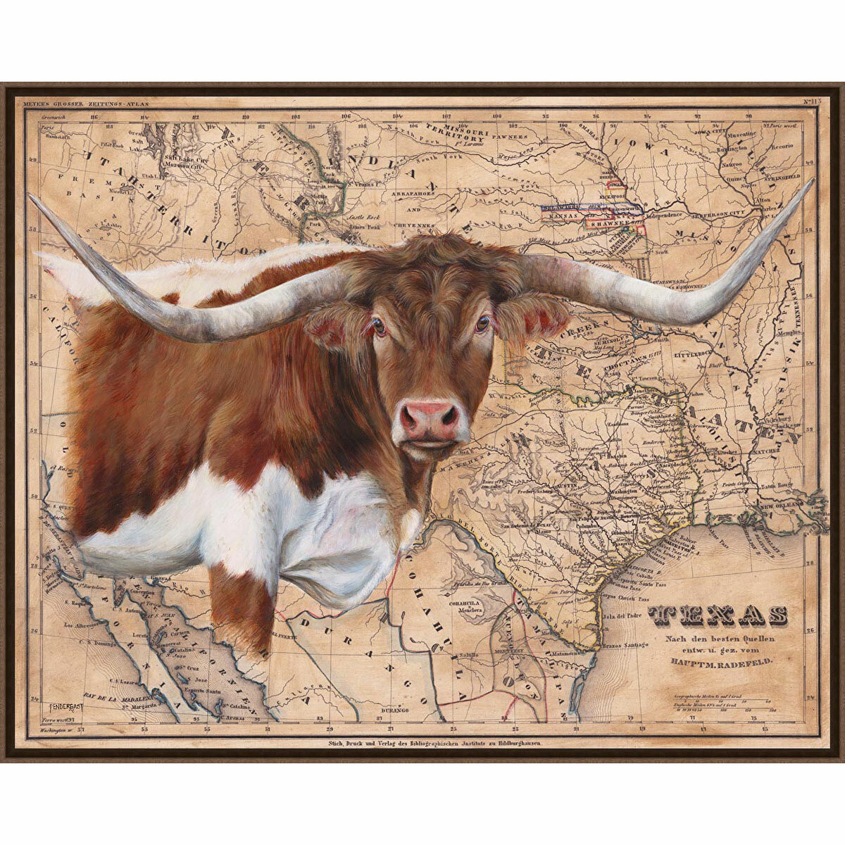 Texas Longhorn Framed Canvas Lone Star Western Decor