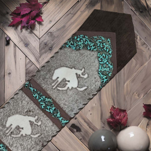 Light Fringed Wild Rider Teal Flower Table Runners