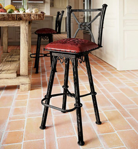 Coronado Iron Stool with Back - Antique Red