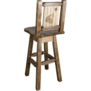 Denver Swivel Barstool with Engraved Wolf Back