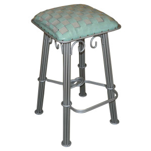 Coronado Silver Iron Stool - Ash Turquoise Leather