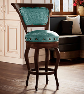 Spanish Heritage Swivel Stool w/ Back - Teal