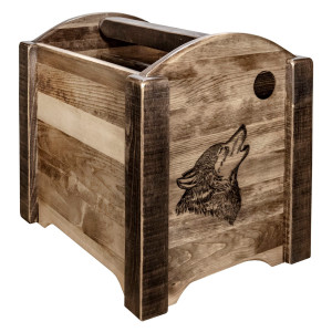 Denver Magazine Rack with Engraved Wolf