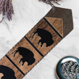 Fringed Bison Brindle Leather Table Runners