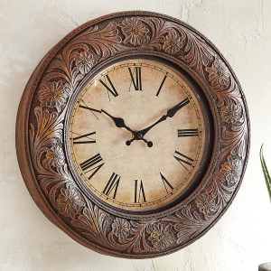 Western Tooled Leather Wall Clock | Lone Star Western Decor