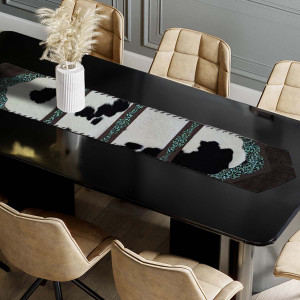 Fringed Holstein Panel & Teal Floral Table Runners