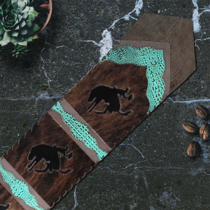 Fringed Bronc & Teal Faux Gator Table Runners