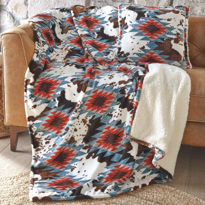 Aztec Cowhide Plush Sherpa Pillow & Throw