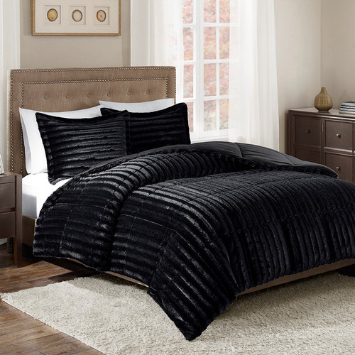 Logan Black Faux Fur Bedding Collection