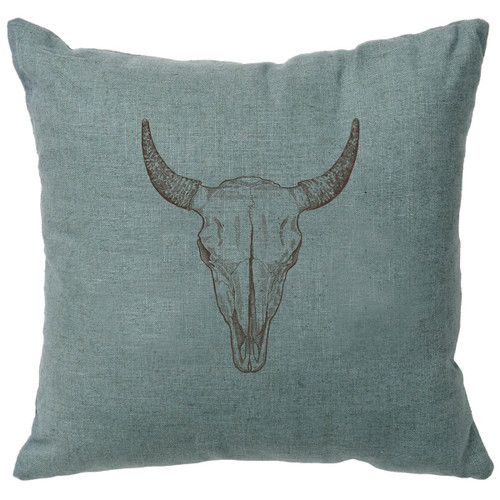 Bull Skull Linen Pillow - Ocean