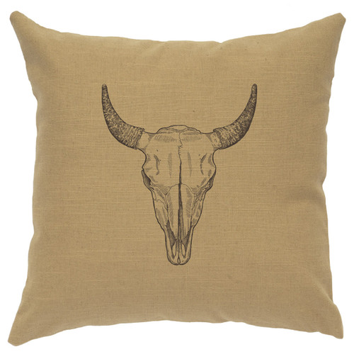 Bull Skull Linen Pillow - Straw