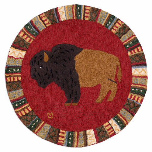 Cinnamon Buffalo Hooked Wool Round Rug